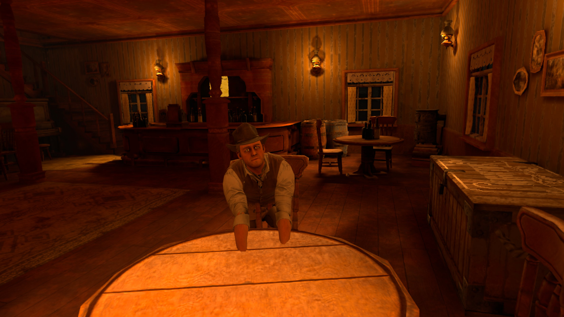Two players sitting at a saloon table in Outlawed RP